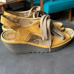Fly London Yellow Gray Wedge Sneakers